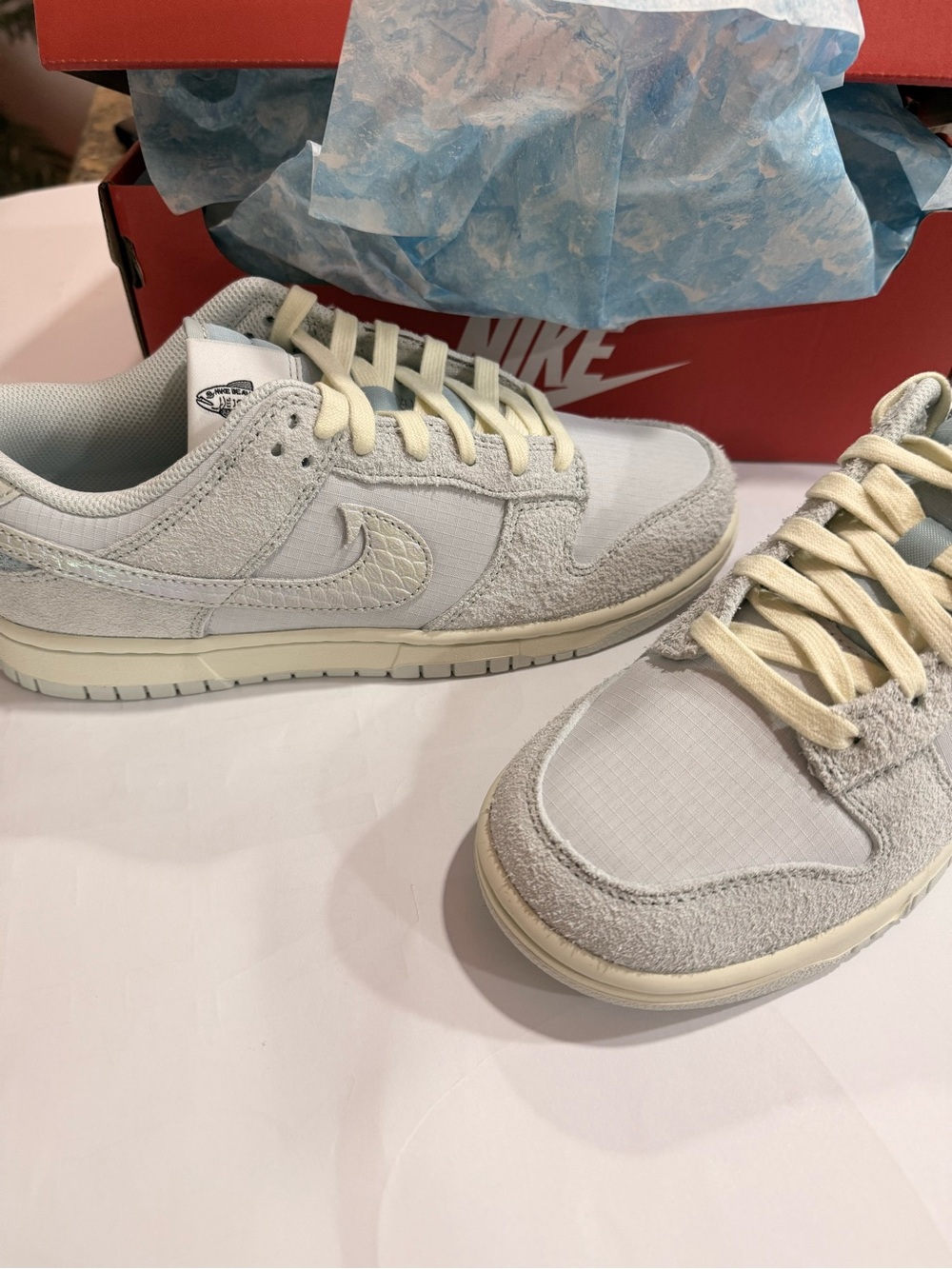 Nike Dunk Low-Top Sneakers in Light Gray and Cream